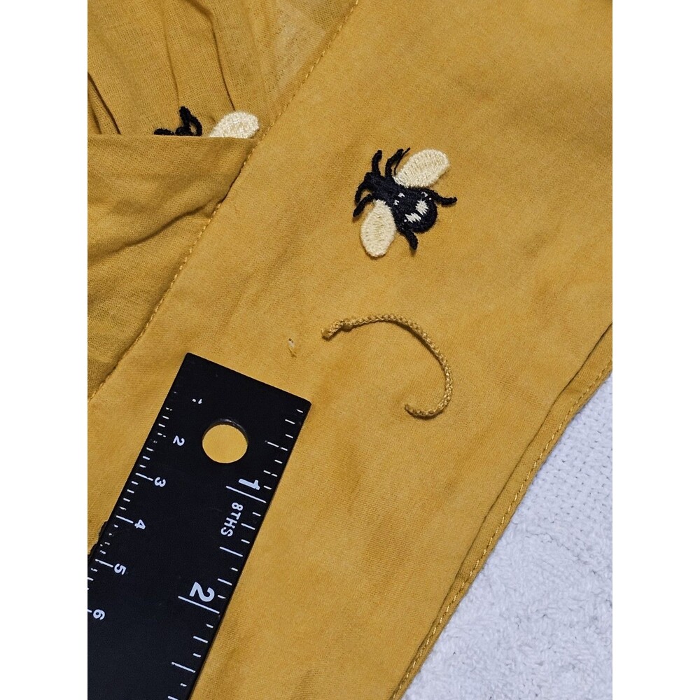Maeve Anthropologie Bee Embroidered Long Sleeve Wrap Crop Top Yellow Sz 0 Flaw - Picture 11 of 13